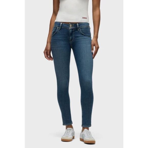 Hudson Jeans Denim - Hudson Womens Collin Mid Rise Faded Skinny Ankle Jeans Dark Blue Size 28